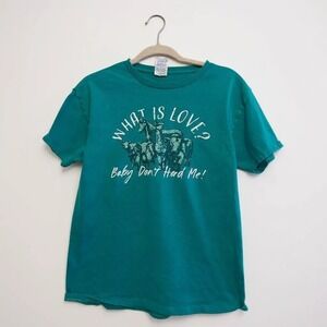 What Is Love? Baby Dont Herd Me! Teal Graphic T-Shirt M Adult Cotton Casual Wear